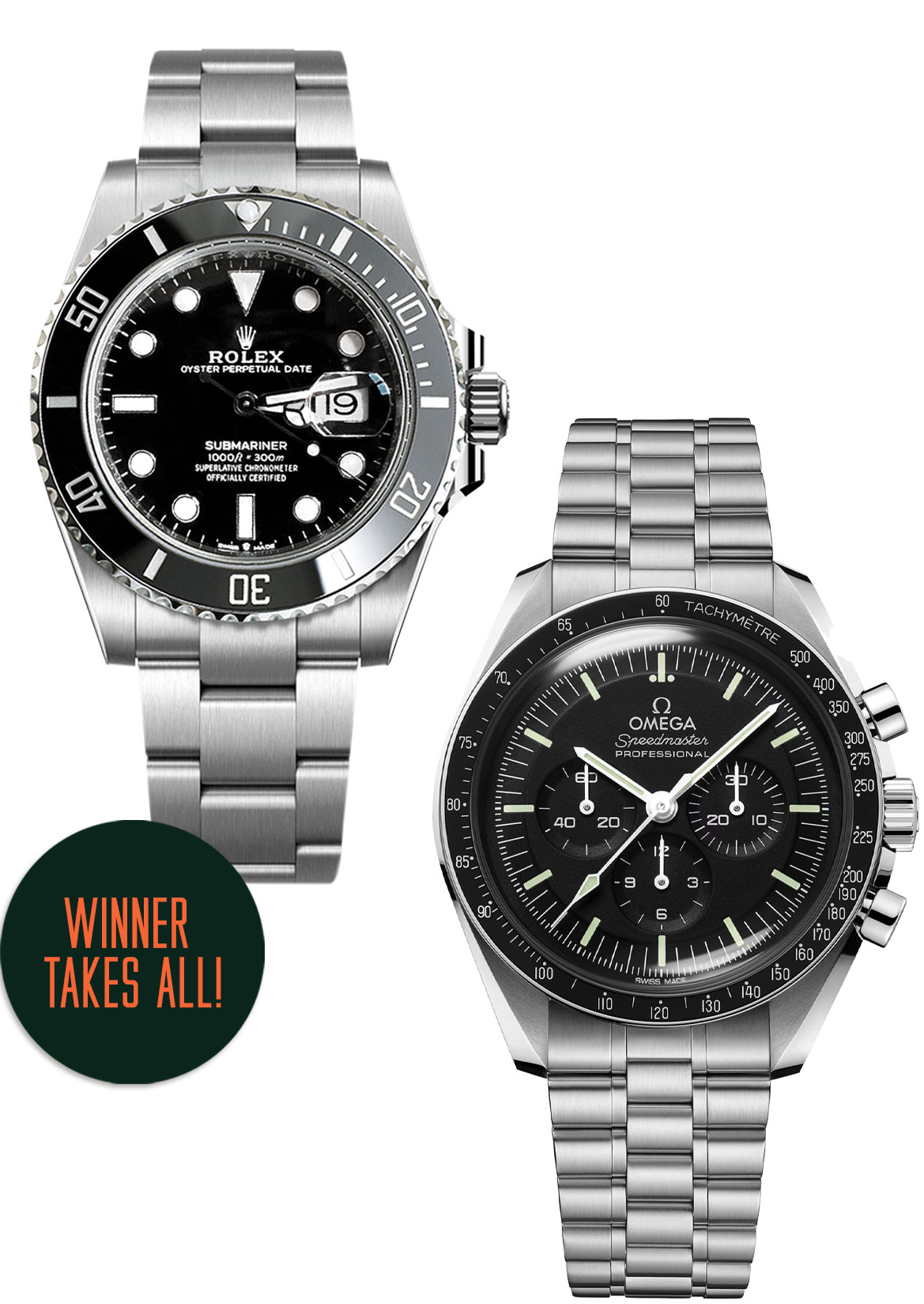 Rolex Submariner-Date + OMEGA Speedmaster Professional, Winner takes all!